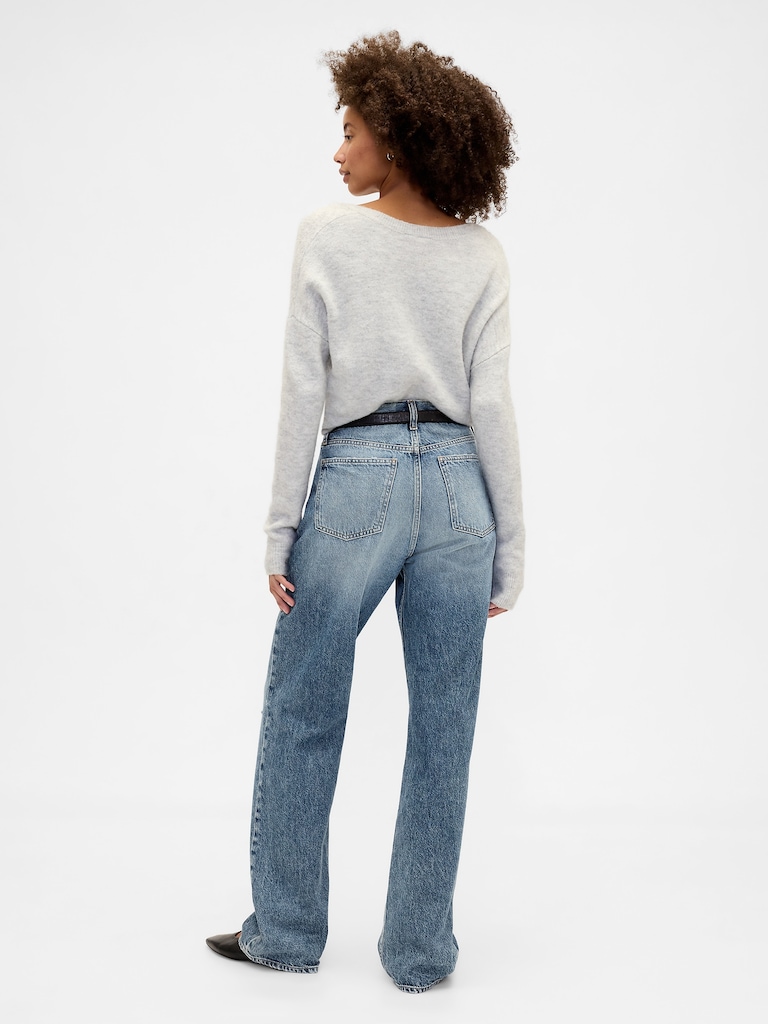 Low Slung Destructed Relaxed Straight Jeans