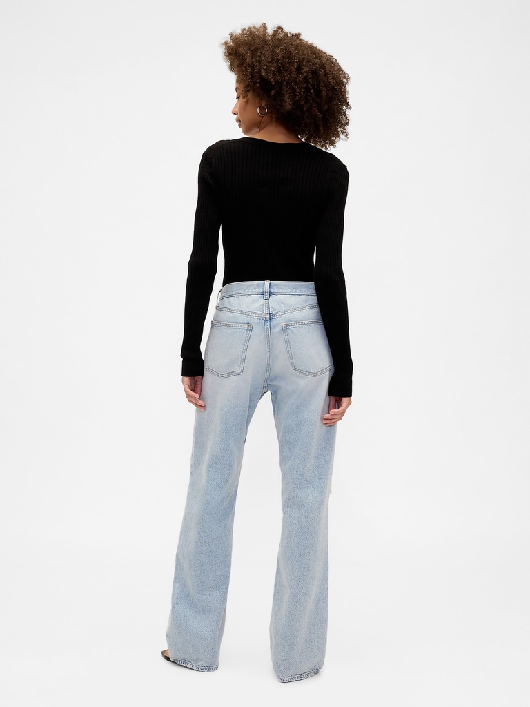 Low Slung Destructed Relaxed Straight Jeans