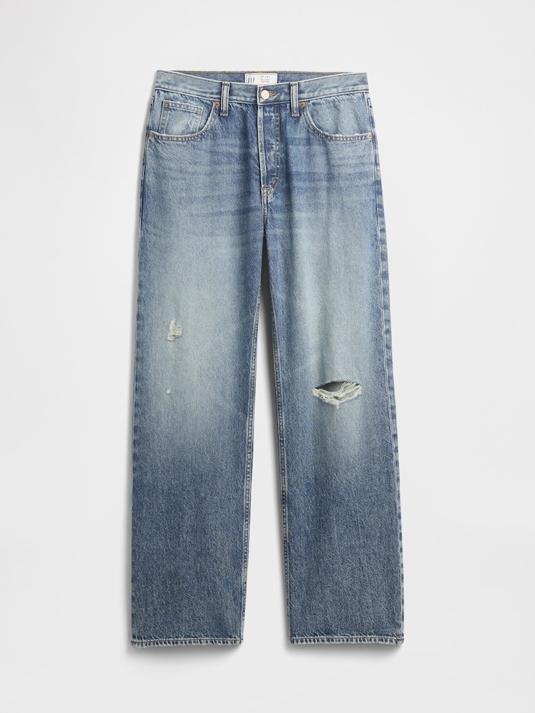 Low Slung Destructed Relaxed Straight Jeans