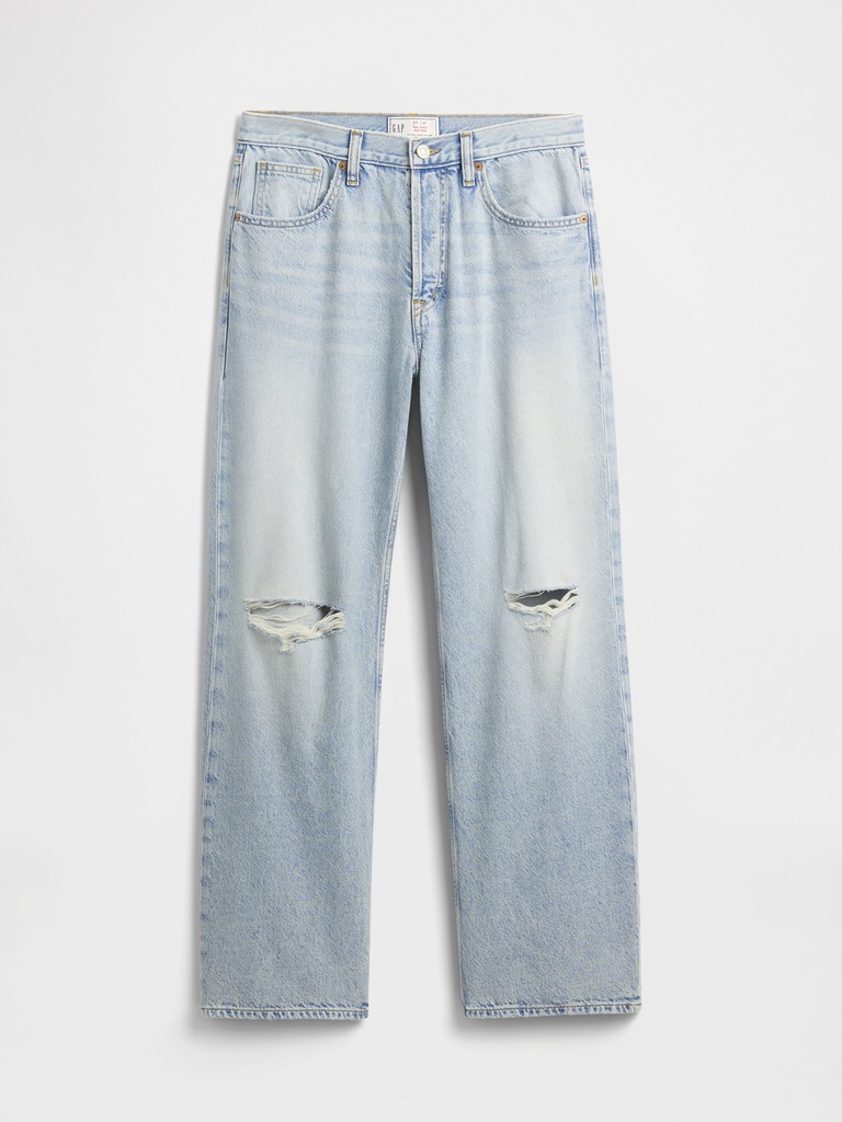 Low Slung Destructed Relaxed Straight Jeans