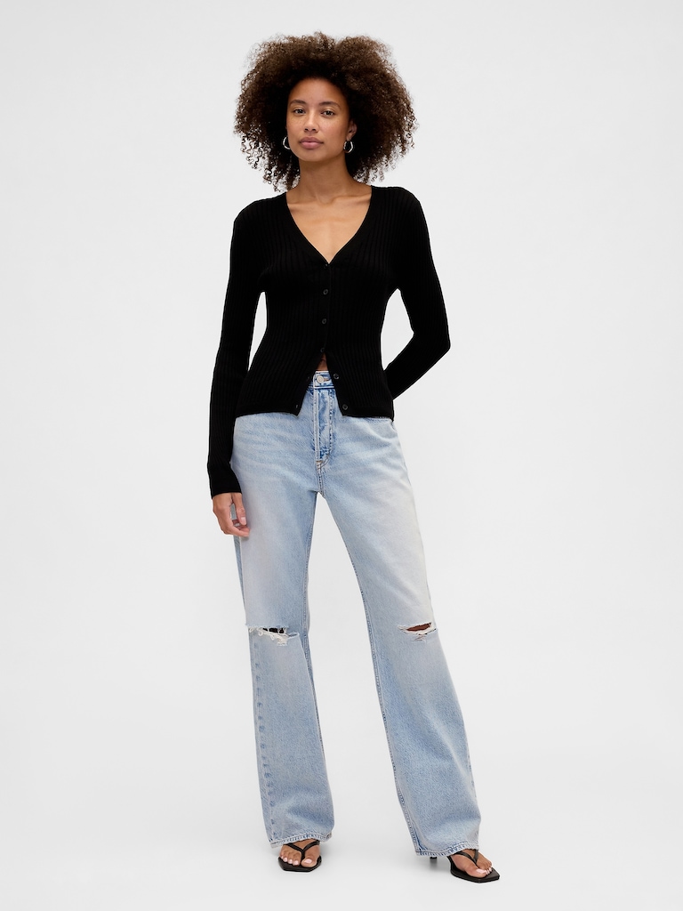 Low Slung Destructed Relaxed Straight Jeans