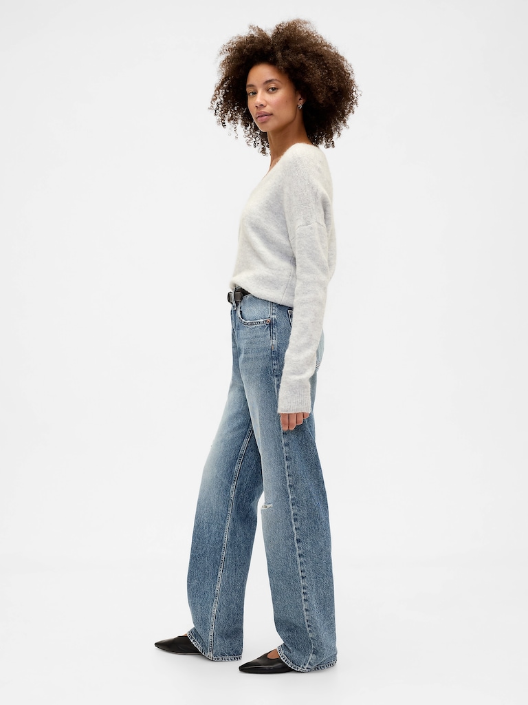 Low Slung Destructed Relaxed Straight Jeans