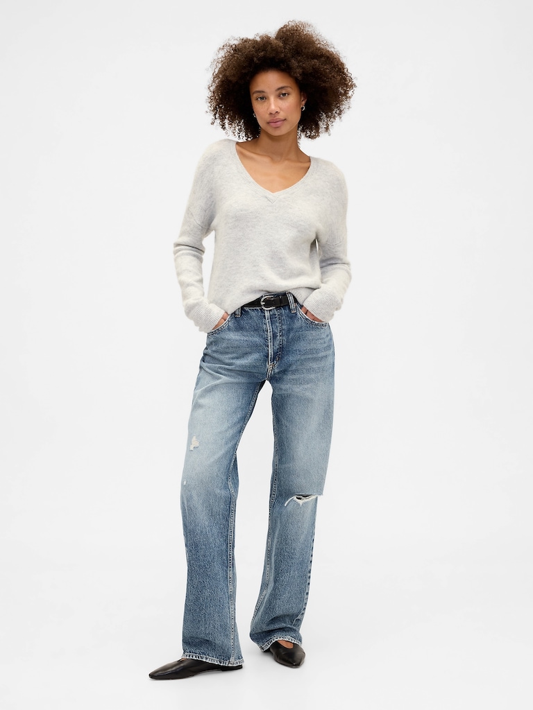 Low Slung Destructed Relaxed Straight Jeans