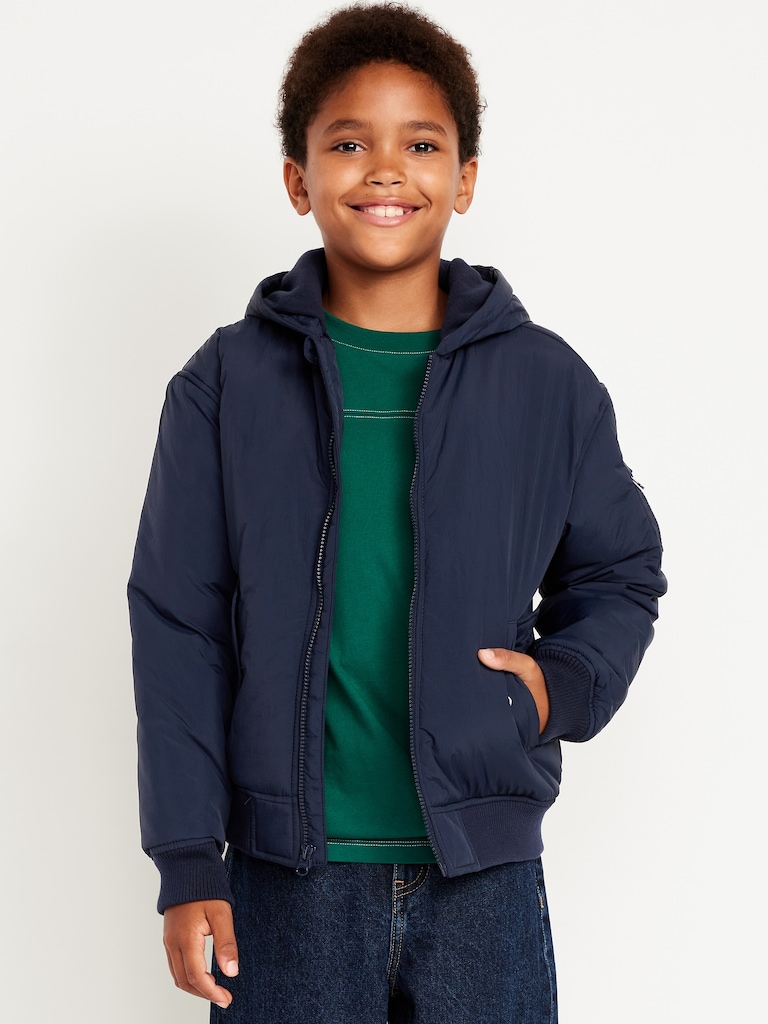 Water-Resistant Hooded Bomber Jacket for Boys