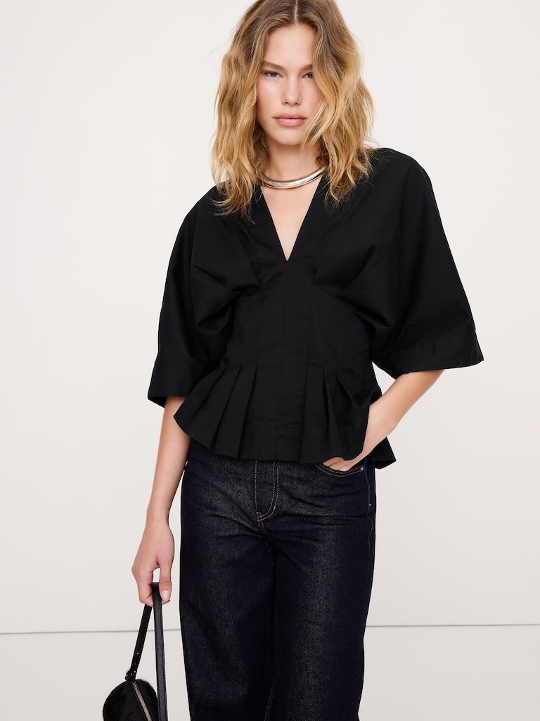 Stretch-Cotton Pleated Top
