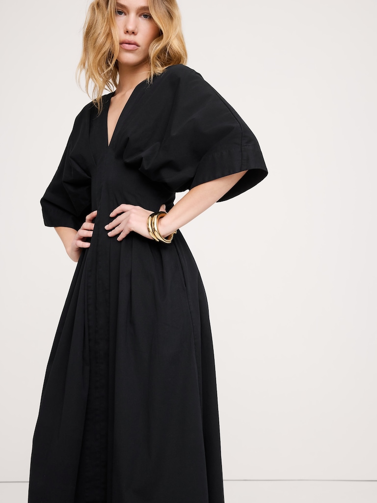 Stretch-Cotton Pleated Maxi Dress