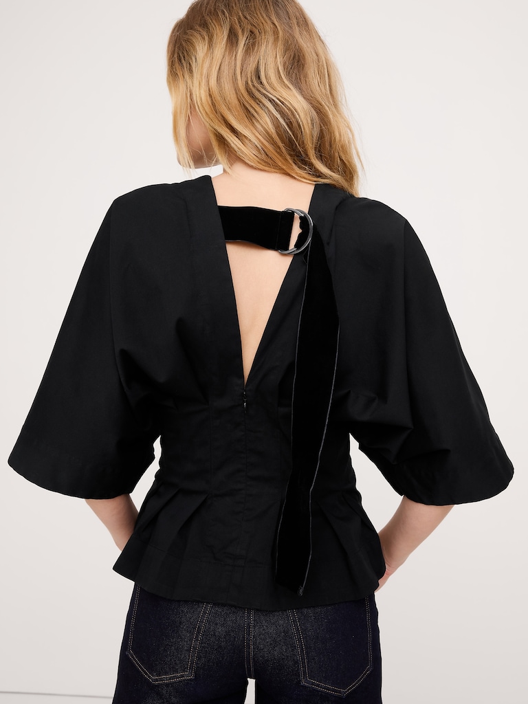 Stretch-Cotton Pleated Top