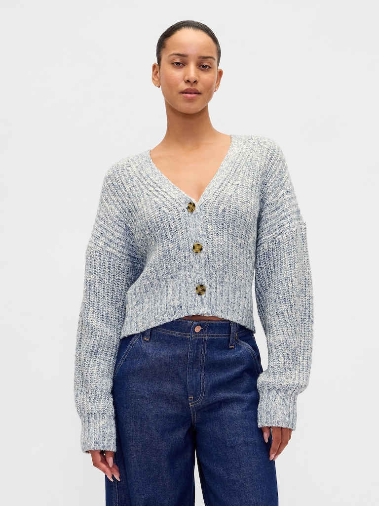Cotton-Blend Crop Cardigan Sweater