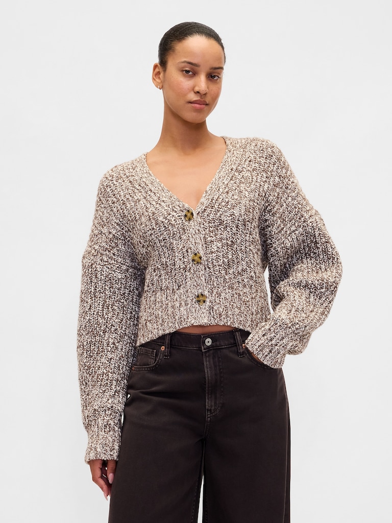 Cotton-Blend Crop Cardigan Sweater