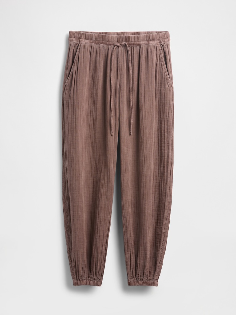 Cotton Gauze Barrel Joggers