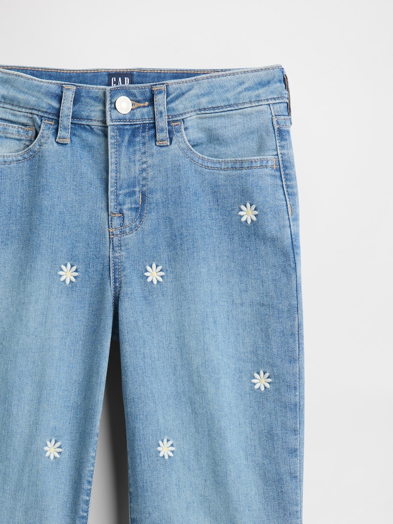 Kids High Rise Embroidered '70s Flare Jeans