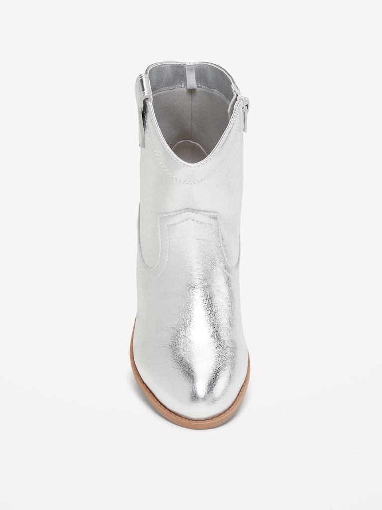 Shiny Side-Zip Western Booties for Girls
