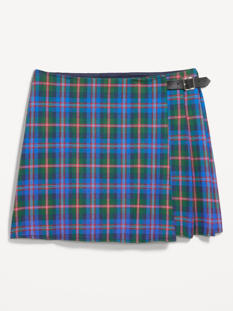 High-Waisted Pleated Buckled Wrap-Front Mini Skirt