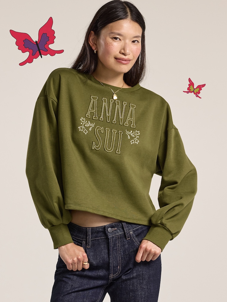 Old Navy x Anna Sui Crew Neck Graphic Fleece Sweatshirt