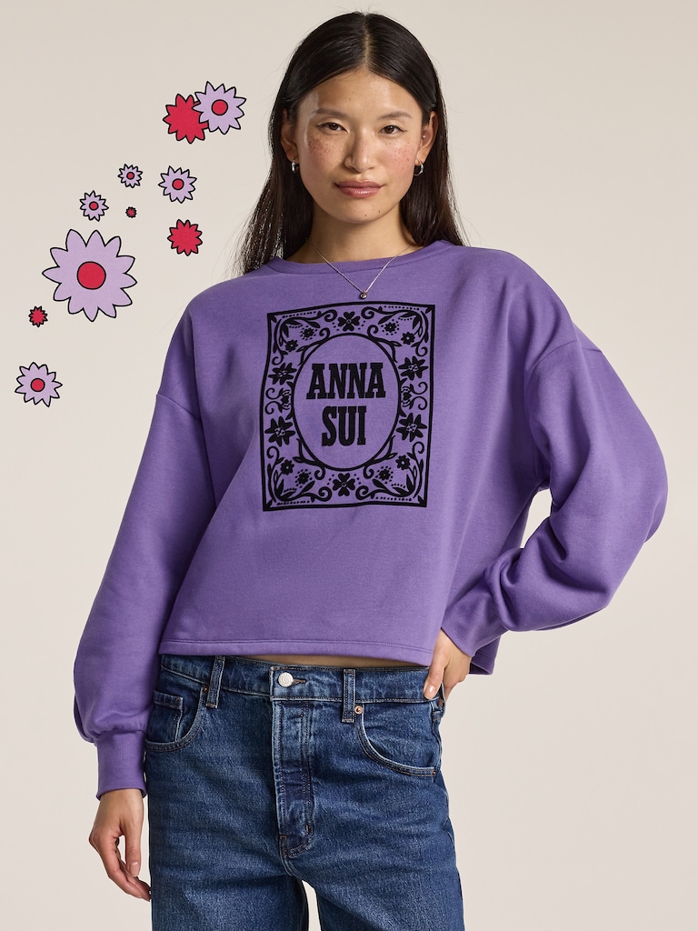 Old Navy x Anna Sui Crew Neck Graphic Fleece Sweatshirt