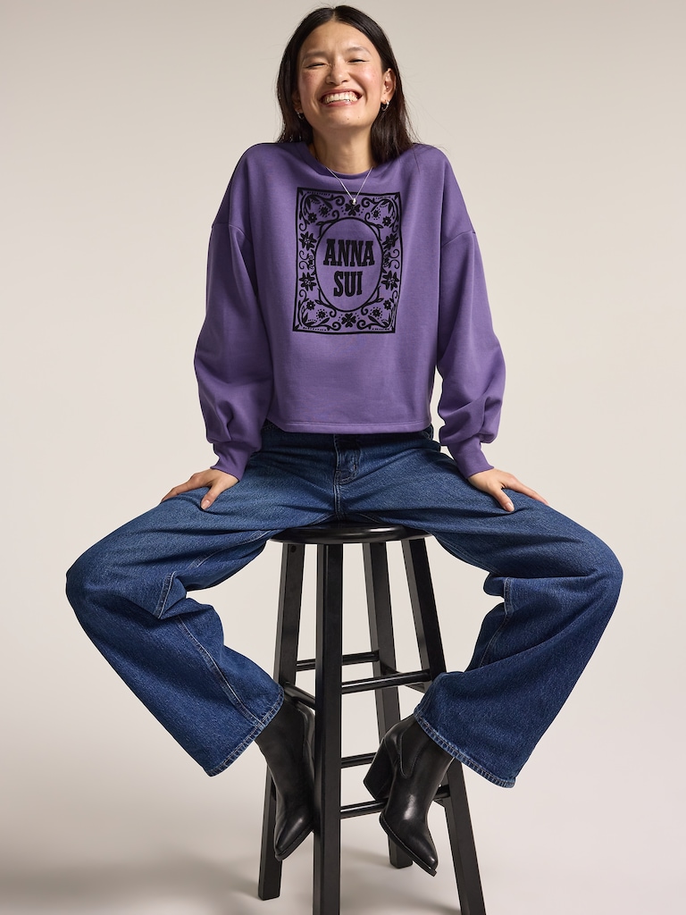 Old Navy x Anna Sui Crew Neck Graphic Fleece Sweatshirt
