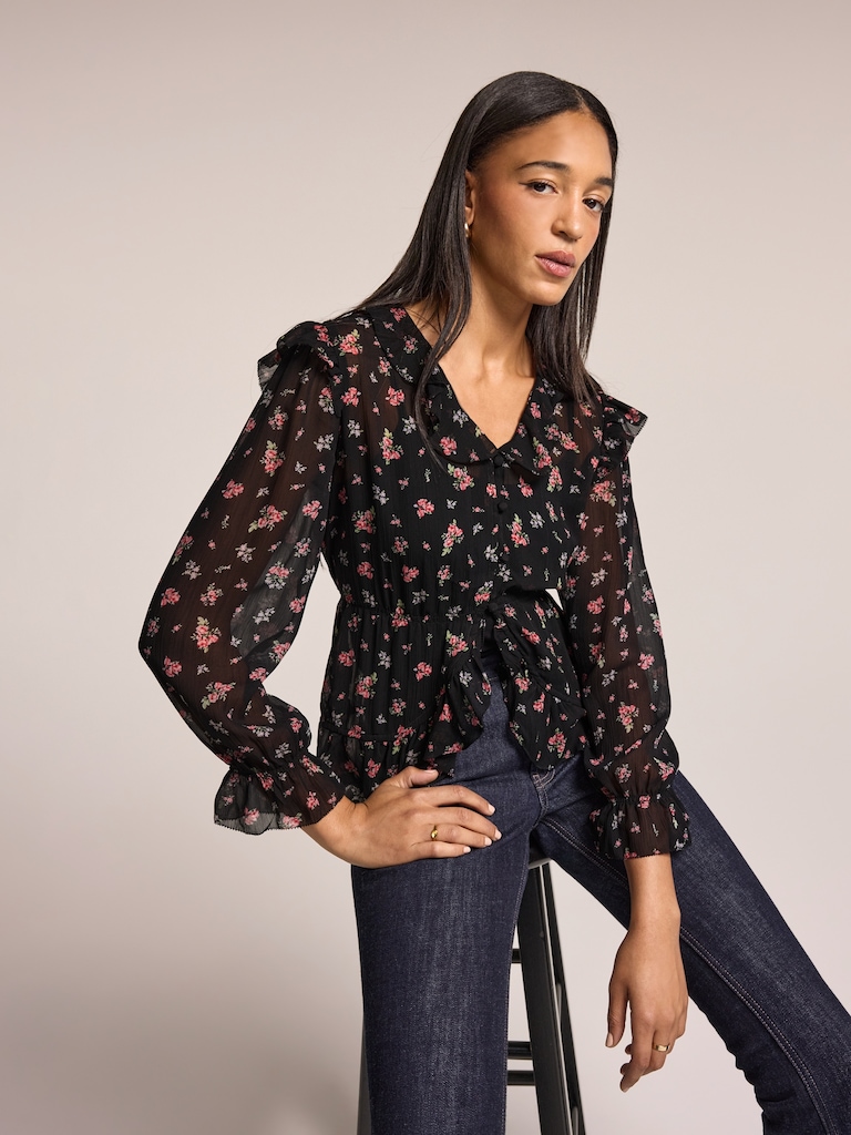 Old Navy x Anna Sui Chiffon Ruffle Button-Down Top