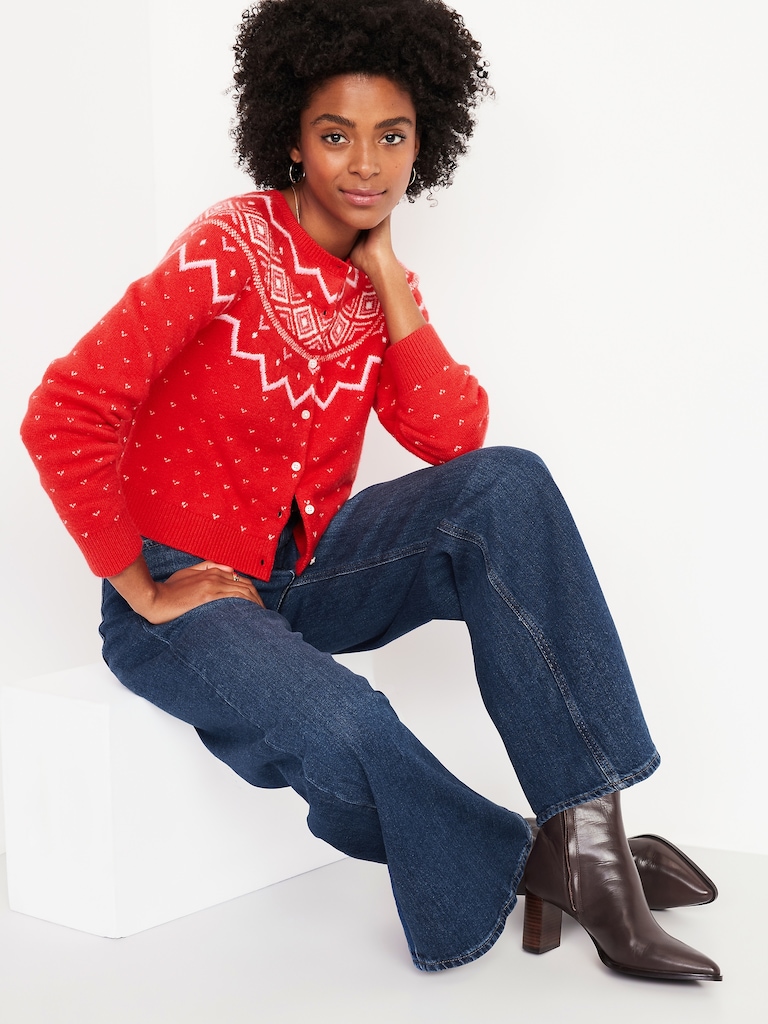 SoSoft Cropped Fair Isle Cardigan Sweater