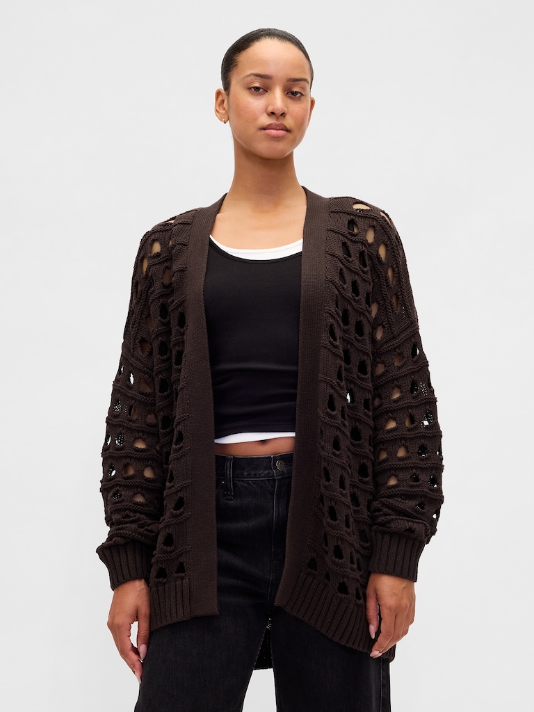 100% Cotton Oversized Pointelle Cardigan