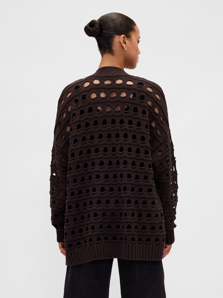 100% Cotton Oversized Pointelle Cardigan