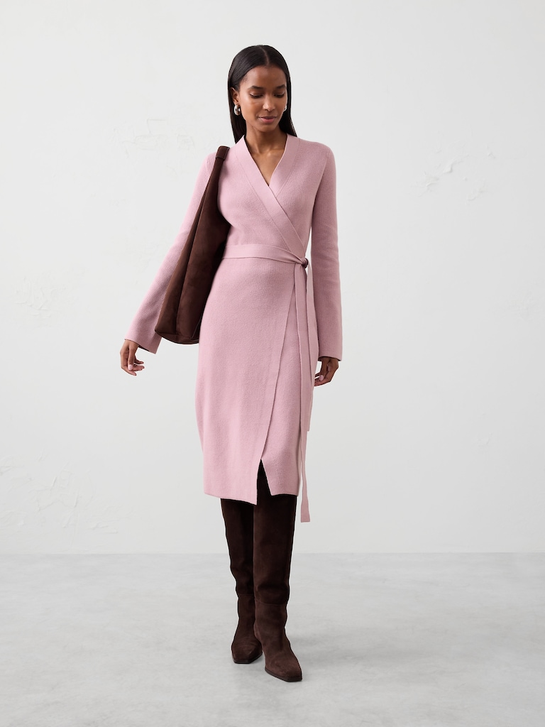 Wrap Knee-Length Sweater Dress
