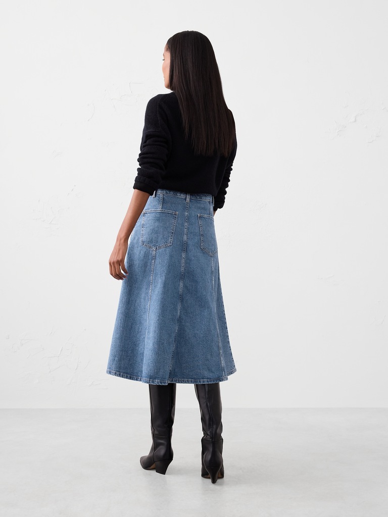 Denim Flared Midi Skirt
