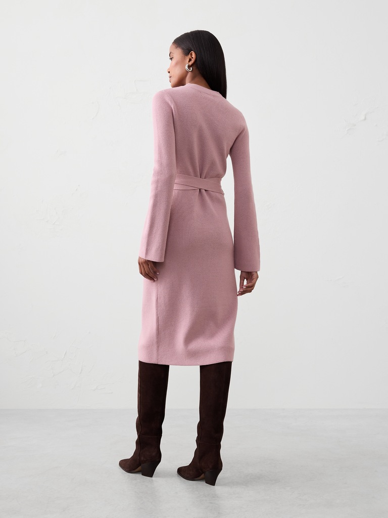 Wrap Knee-Length Sweater Dress