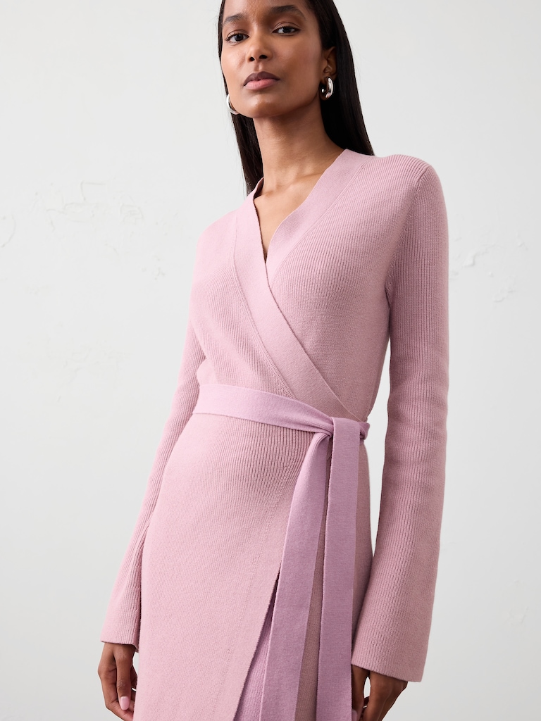 Wrap Knee-Length Sweater Dress