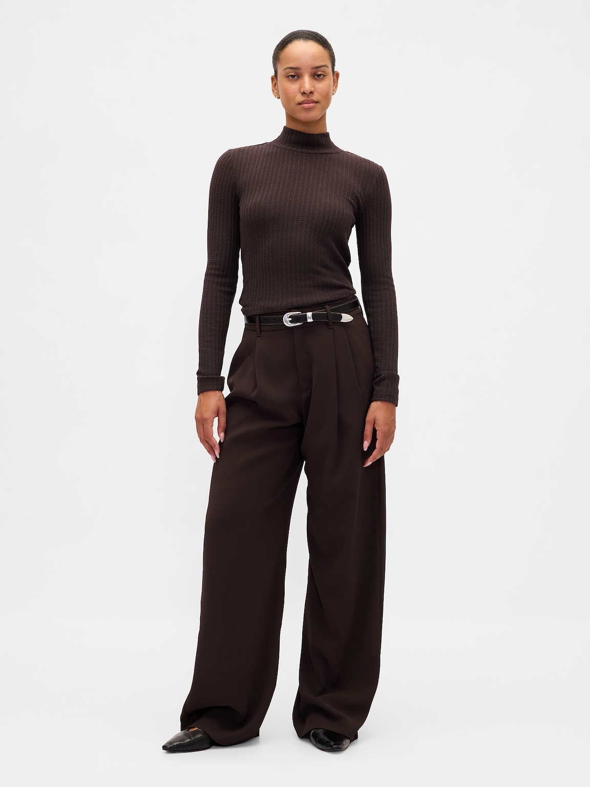 Pointelle Rib Crop Turtleneck