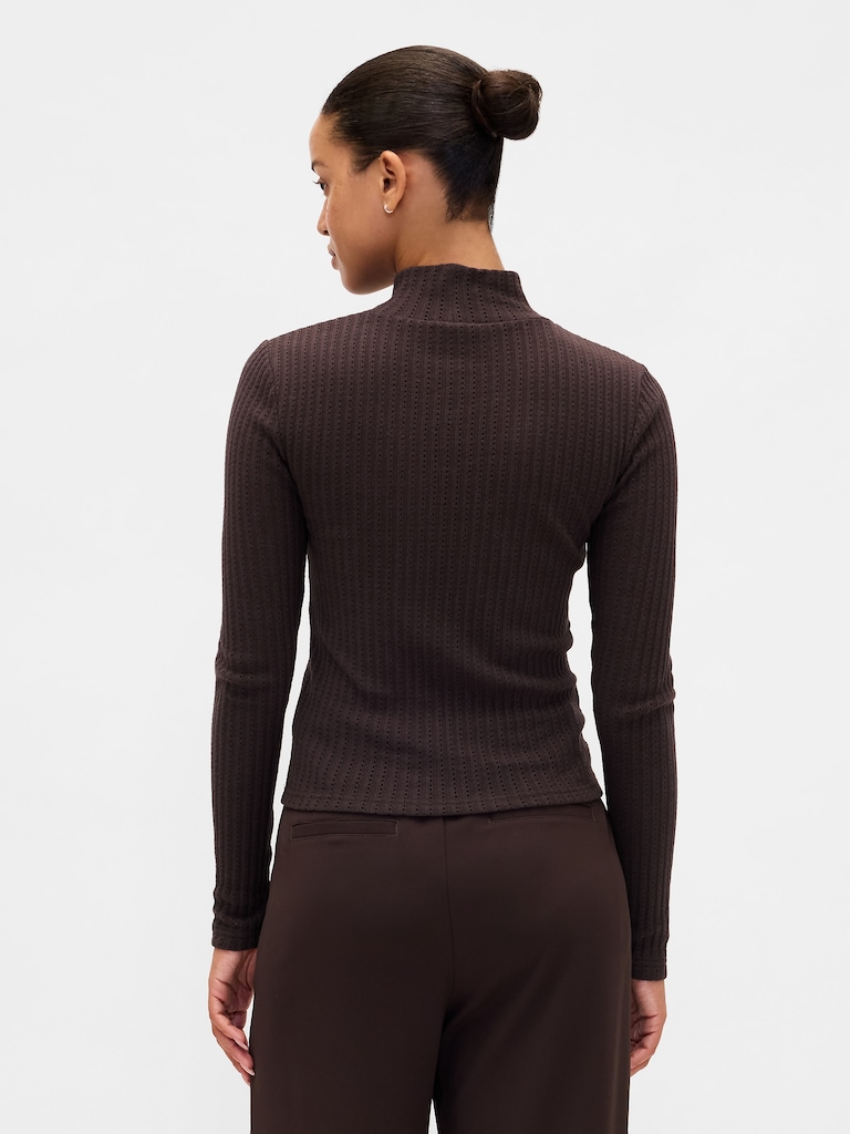 Pointelle Rib Crop Turtleneck