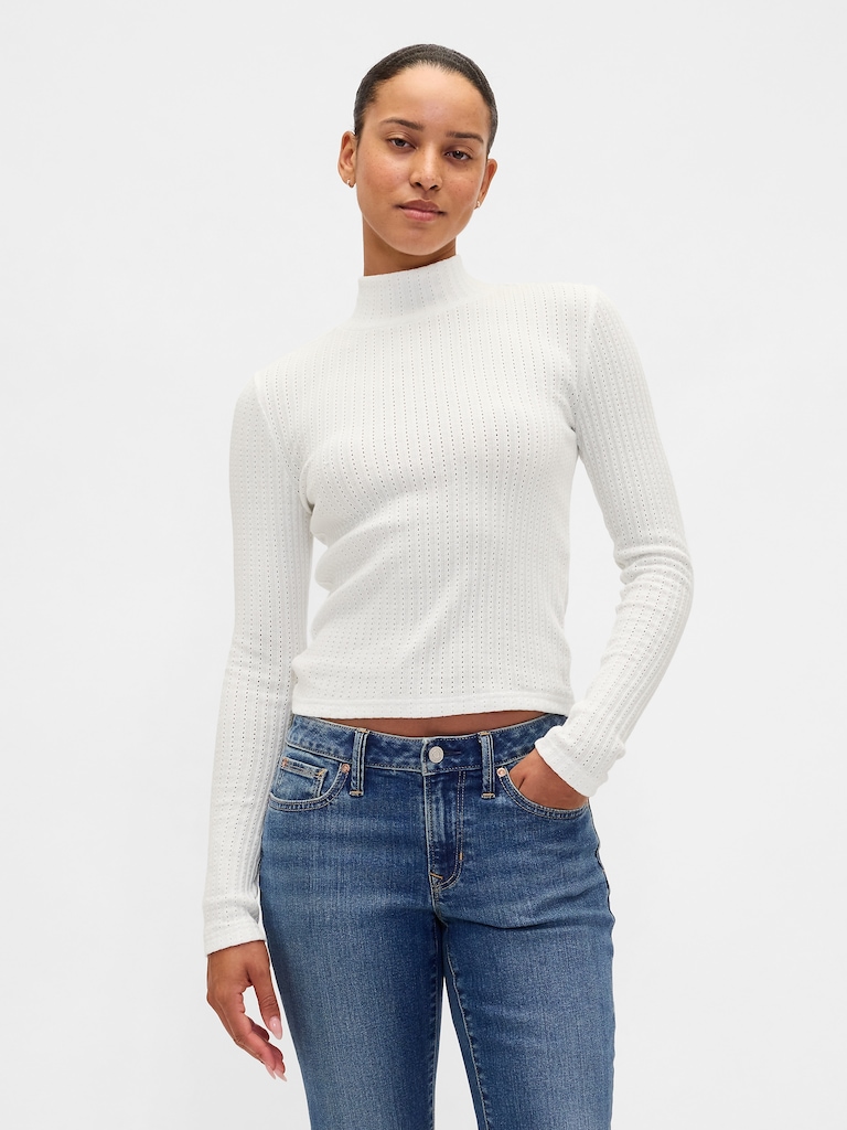 Pointelle Rib Crop Turtleneck