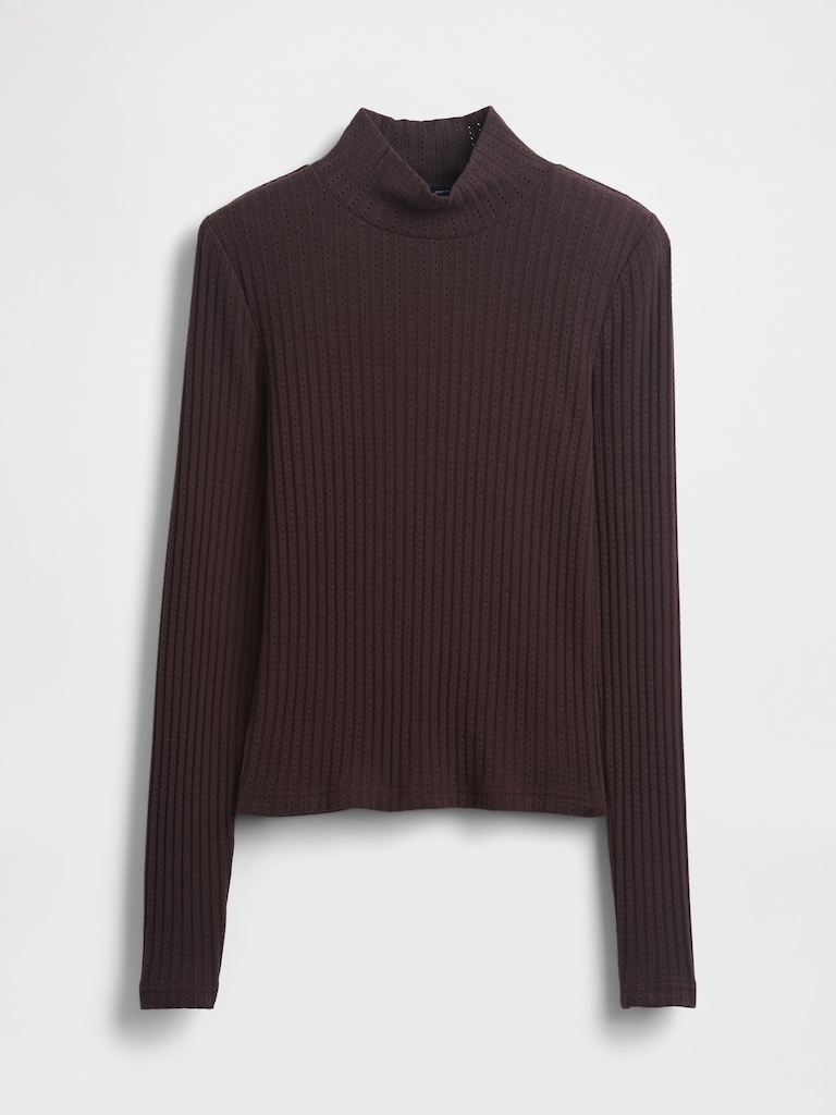 Pointelle Rib Crop Turtleneck