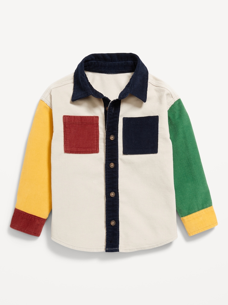 Long-Sleeve Color-Block Pocket Shirt for Toddler Boys