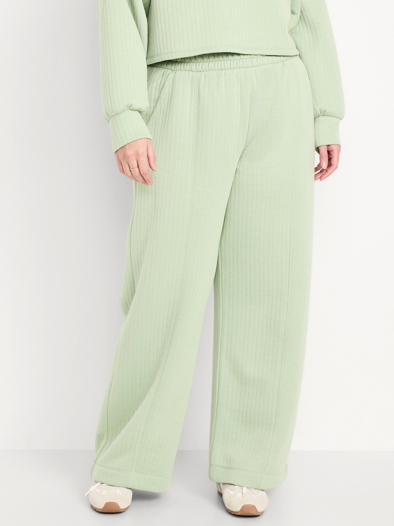 High-Waisted Bounce Fleece Quilted Wide-Leg Sweatpants
