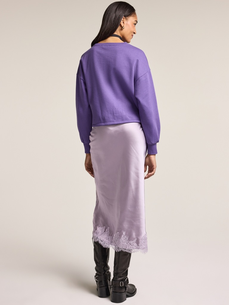 Old Navy x Anna Sui Satin Lace Hem Midi Skirt