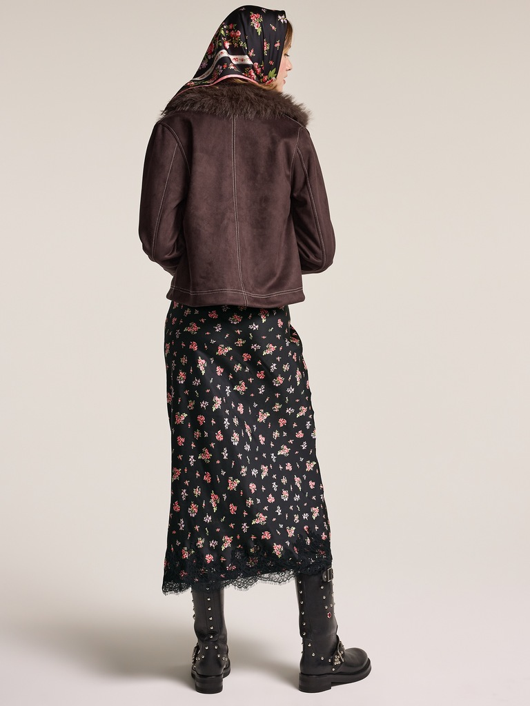 Old Navy x Anna Sui Satin Lace Hem Midi Skirt