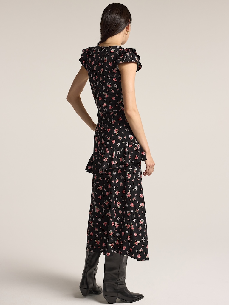 Old Navy x Anna Sui Crepe V-Neck Ruffle Maxi Dress