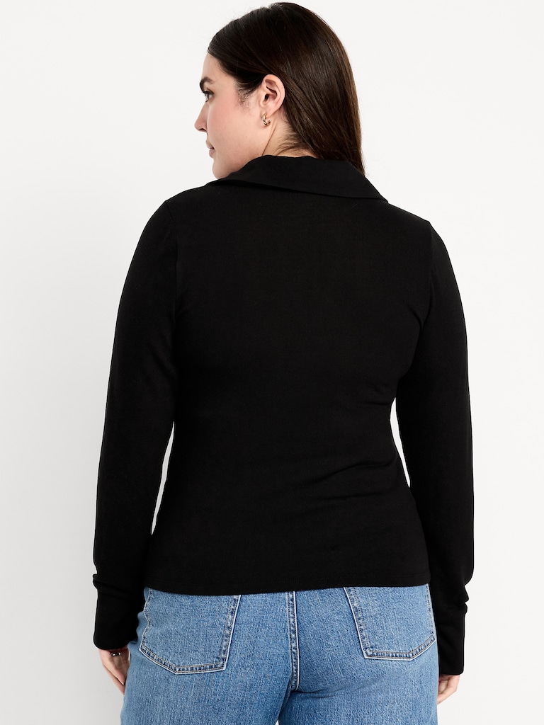 Split-Neck Long-Sleeve Pullover Shirt