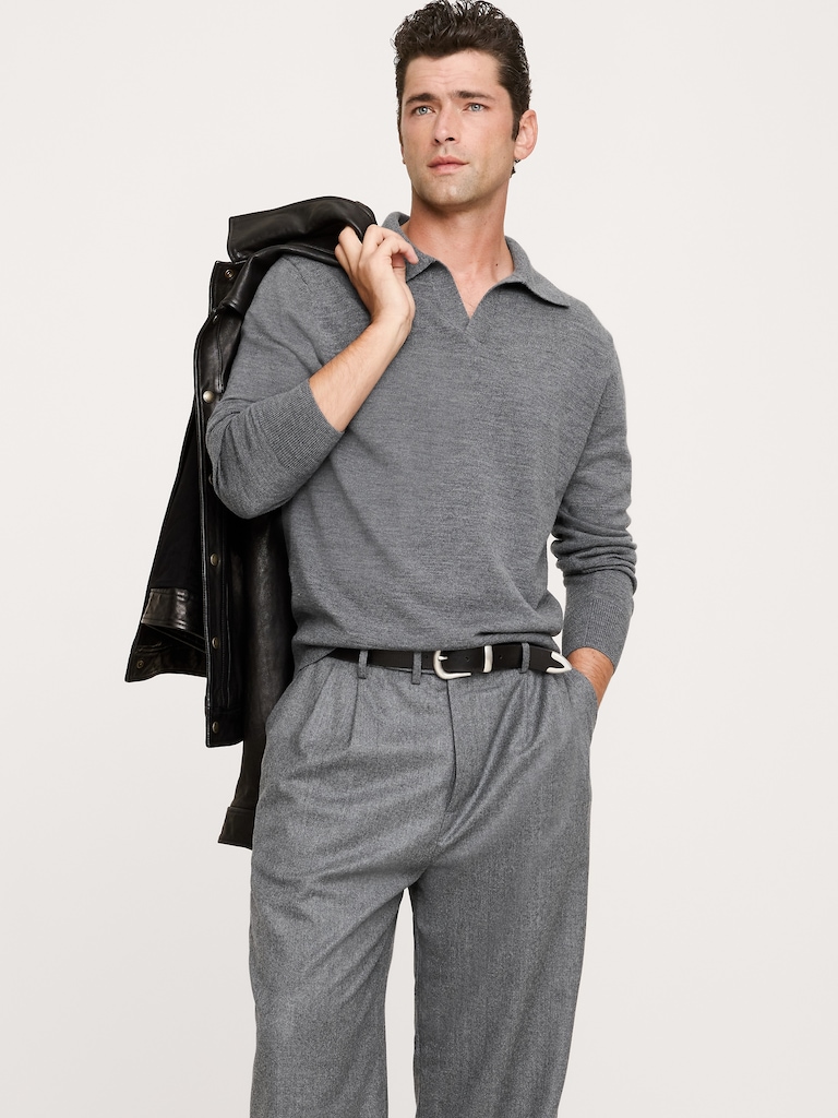 Merino Johnny-Collar Sweater Polo