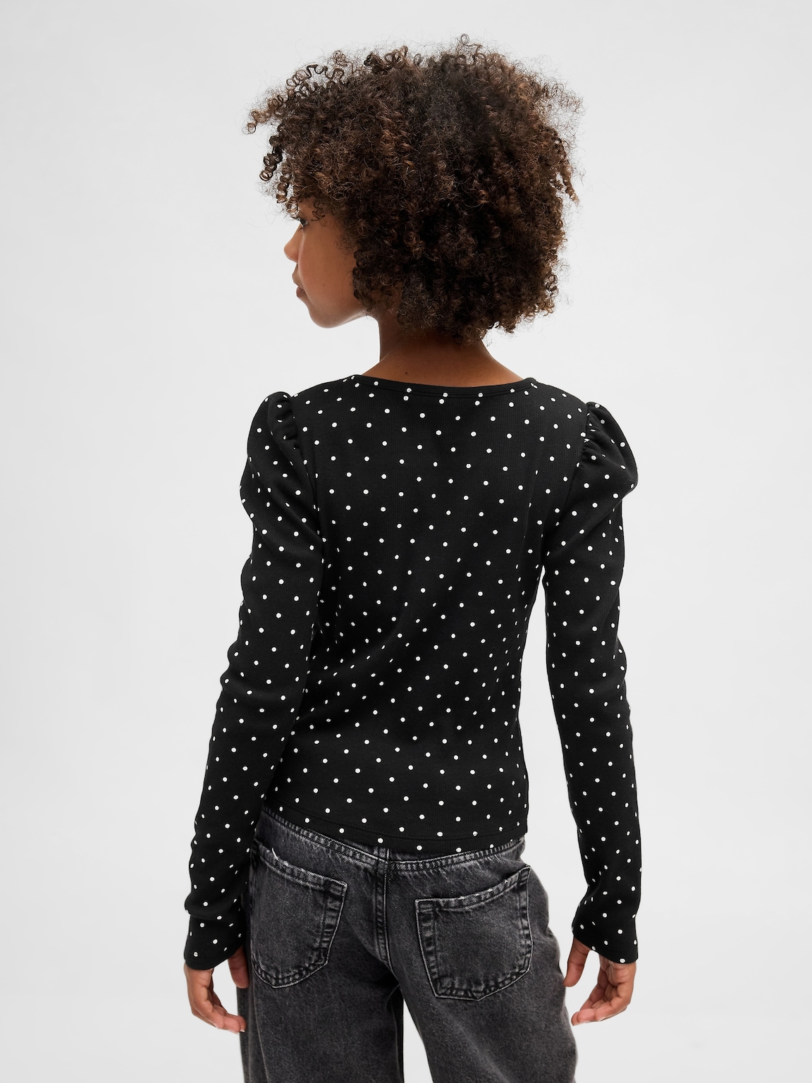 Kids Rib Puff-Sleeve Top