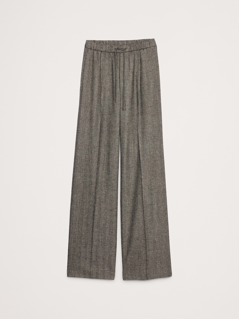 Wide-Leg Flannel Drawstring Pull-On Pant