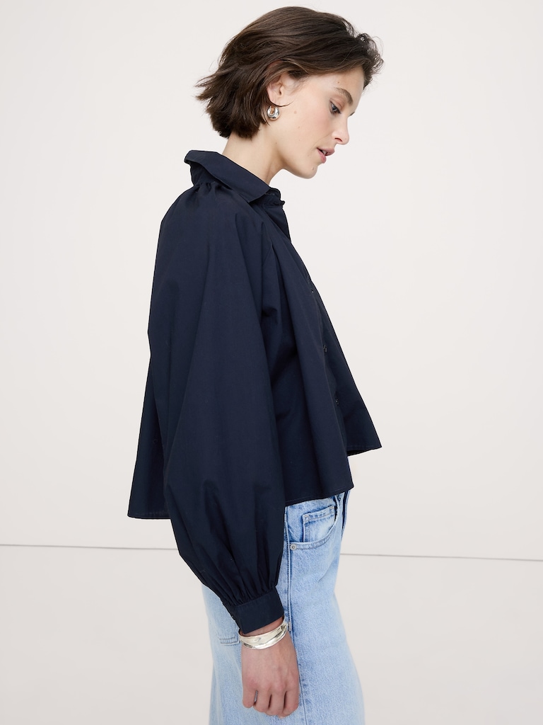 Cotton Poplin Balloon-Sleeve Shirt
