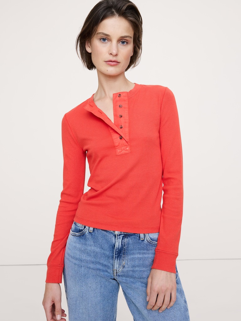 Ribbed Henley T-Shirt