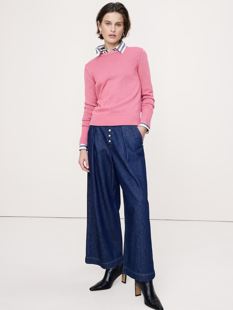 Cotton-Silk Crew-Neck Sweater