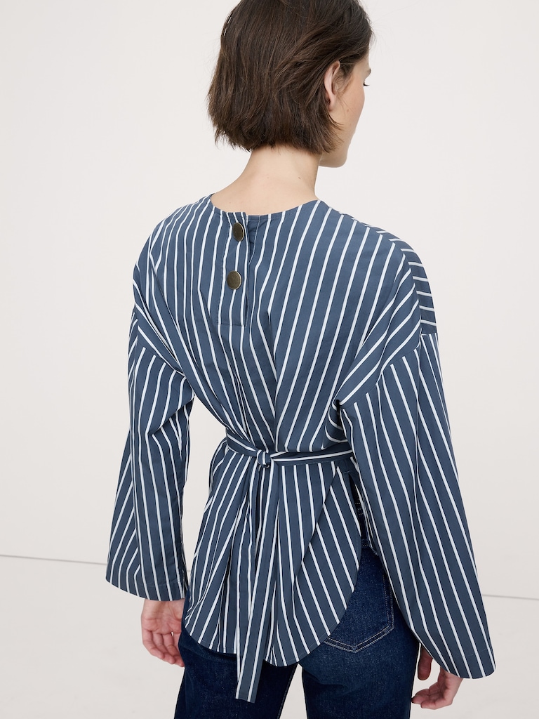 Cotton Poplin Cinch-Waist Top