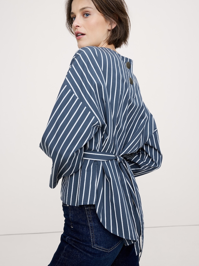 Cotton Poplin Cinch-Waist Top