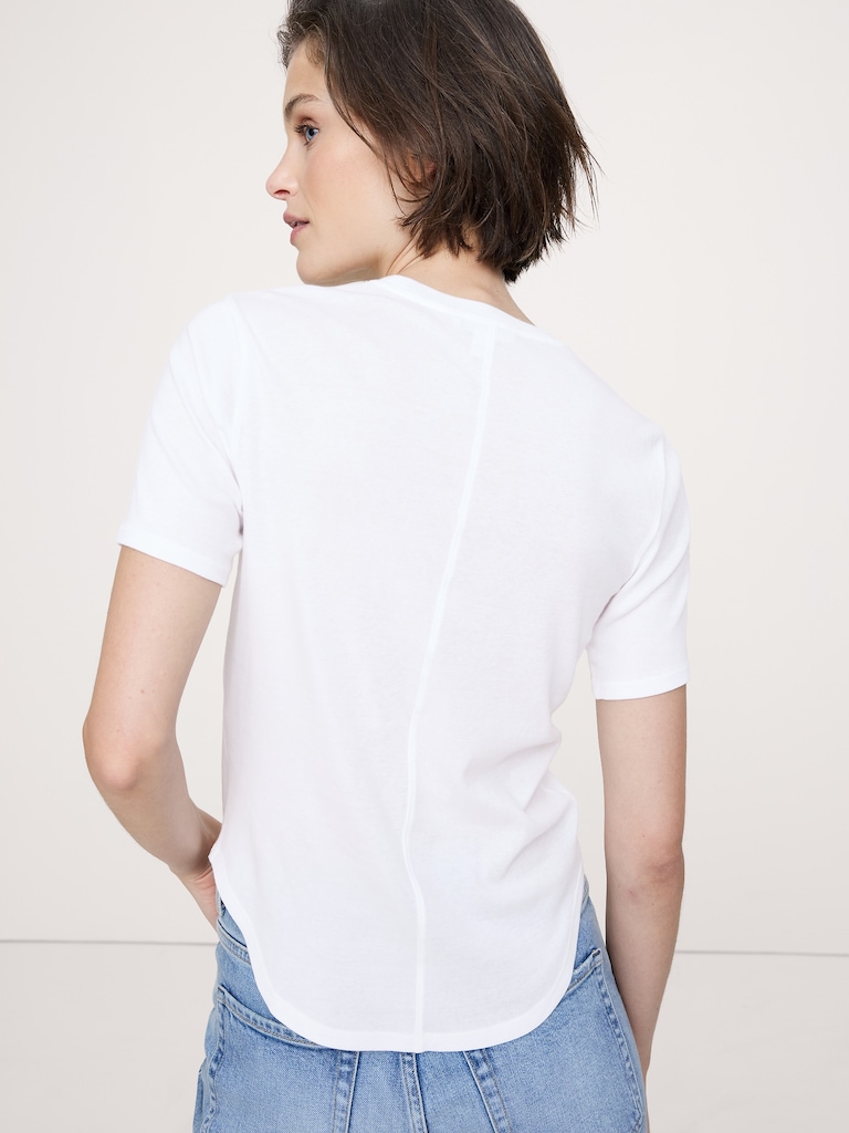 Baby Rib Cotton Elbow-Sleeve T-Shirt