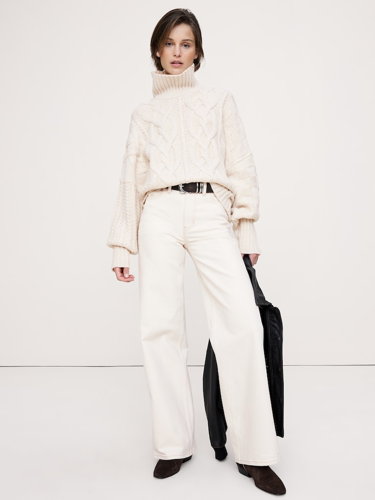 Italian Merino-Blend Mixed-Stitch Sweater