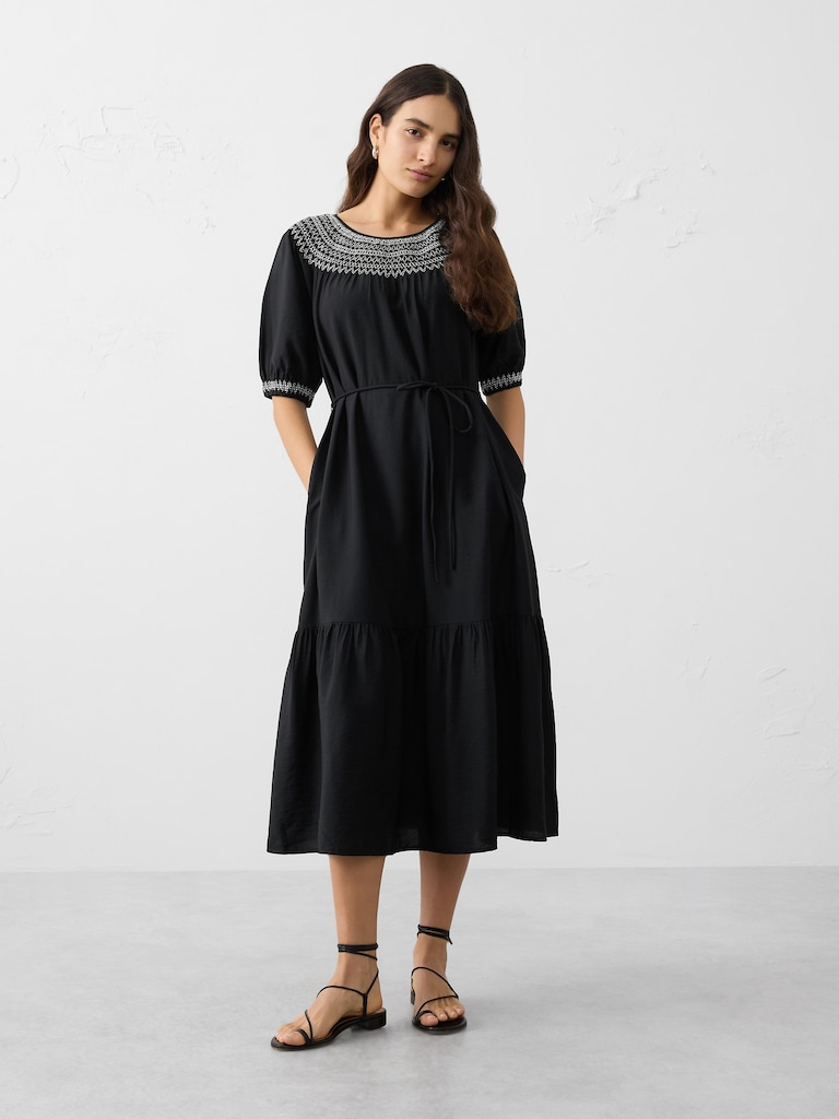 3/4 Sleeve Embroidered Dress