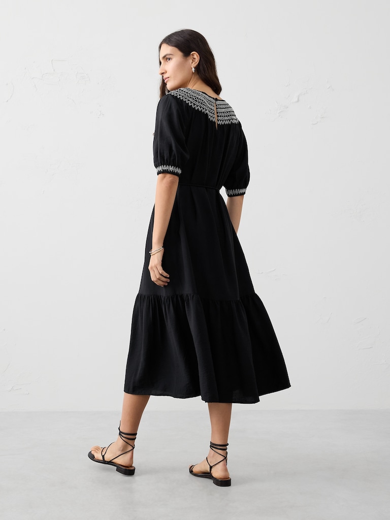 3/4 Sleeve Embroidered Dress